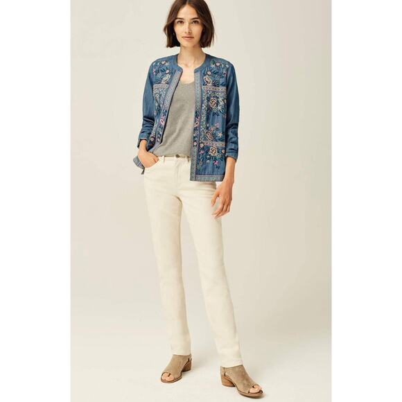 NWT J. Jill Embroidered Indigo Open Front Jacket Floral Blue Women's Size Large - Picture 12 of 14